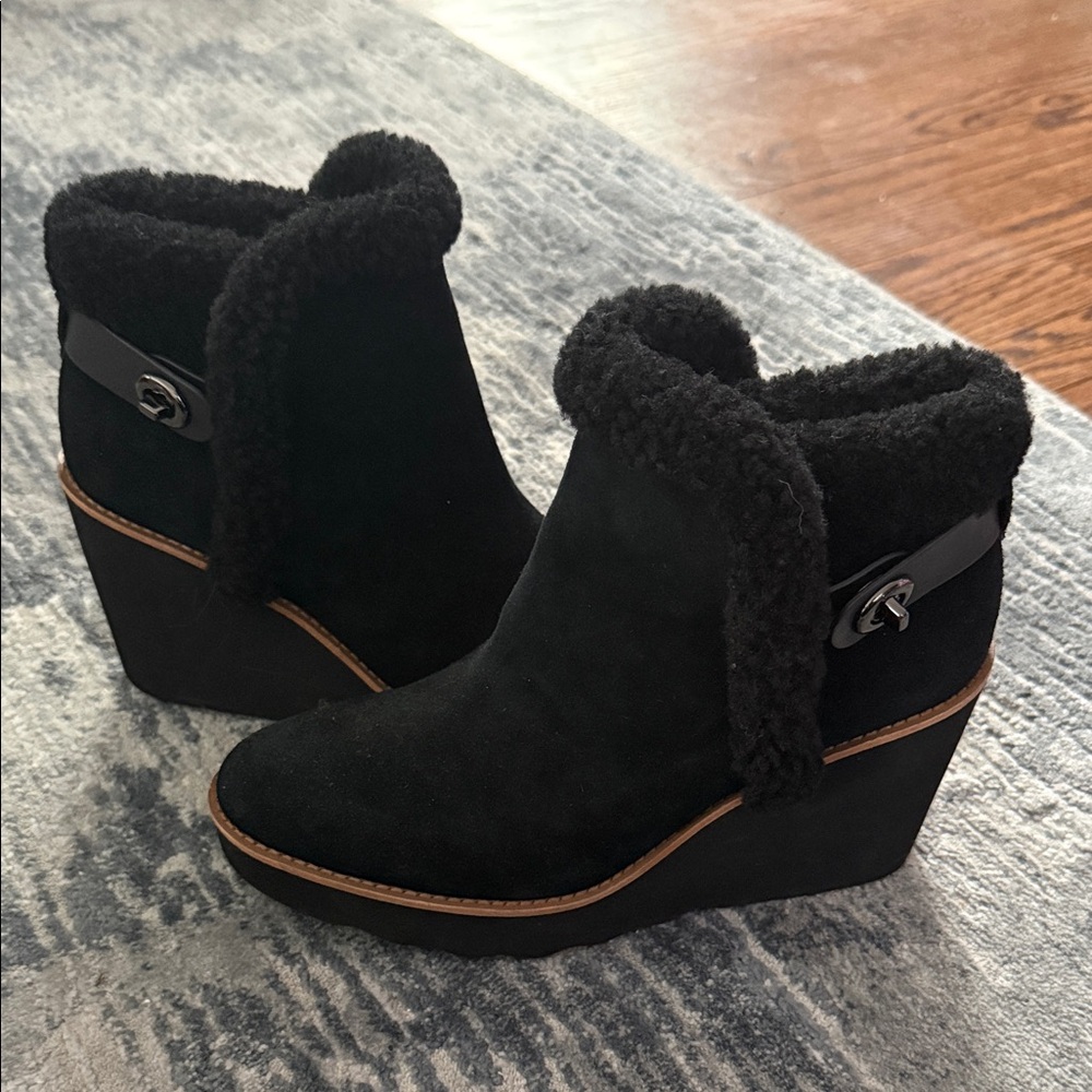 Coach Black Suede Wedge Boots